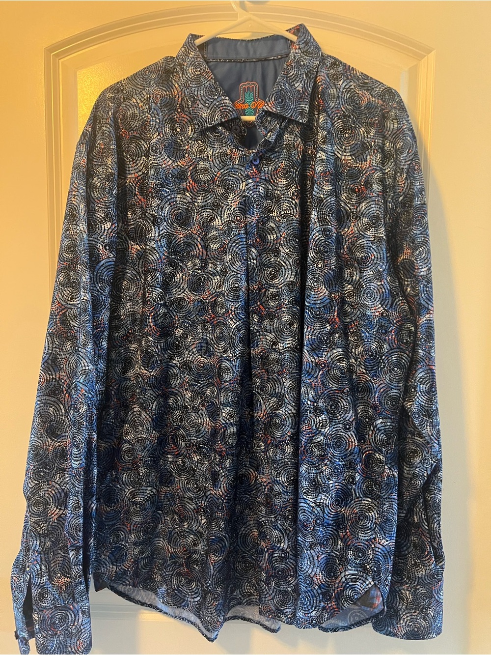 Men's Blue Printed Lightweight Shirt Jacket with Swirl Pattern